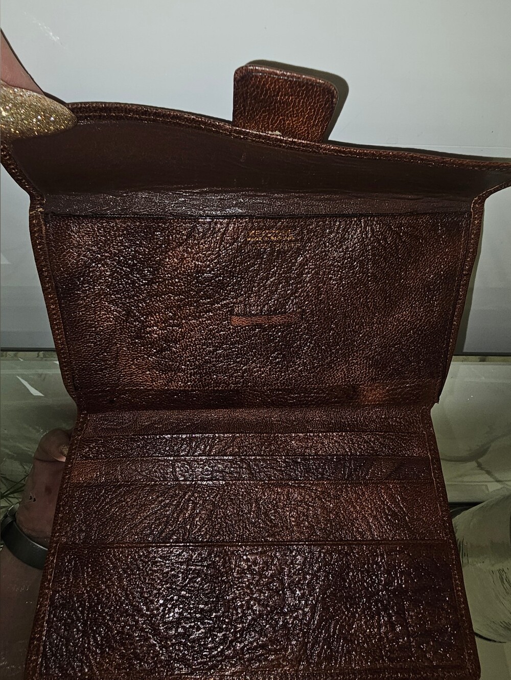 Vintage Keystone Men's Dark Brown Leather Wallet Bag with Flap